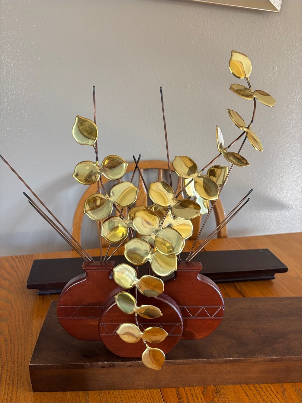 Metal Leaf Floral Table Sculpture in Gold and Brown